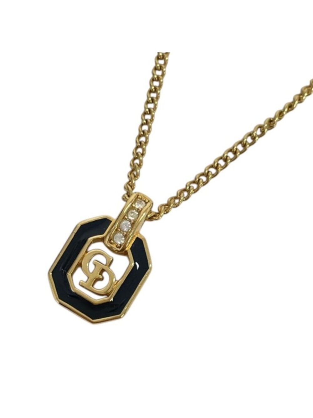 Dior Vintage CD Logo Charm Necklace Gold Colored